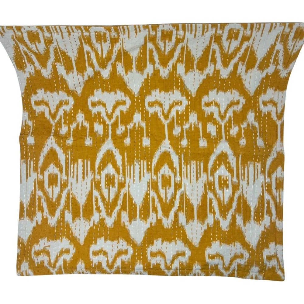 Pottery Barn Square Embroidered Ikat Pattern Pillow Cover 20” x 20” Gold & White